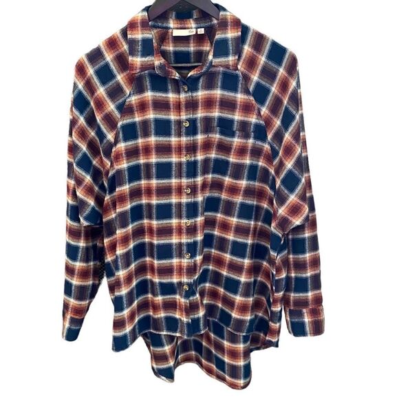 SO Plaid Flannel Button Down Hi-Lo Shirt Size Medium - Picture 1 of 6